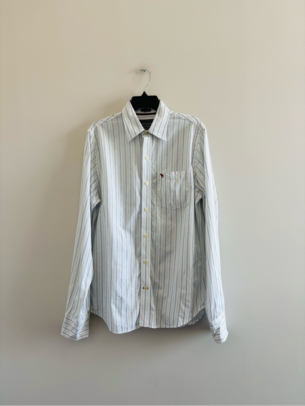 Y2K Abercrombie & Fitch Button Down Shirt Muscle Blue White Stripe Men M Preppy